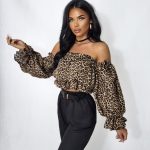 Off-shoulder leopárd felső